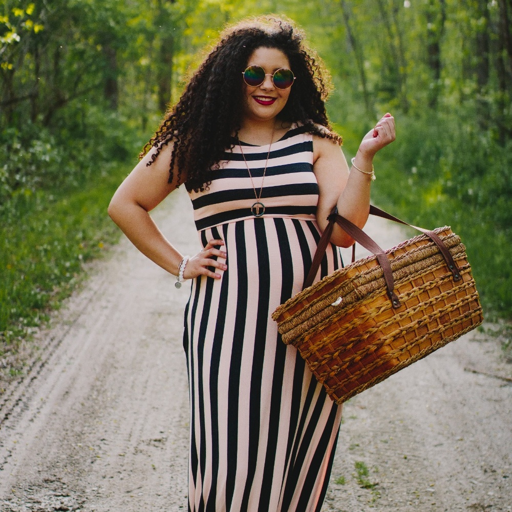 Sleeveless Pink and Charcoal Striped Dress